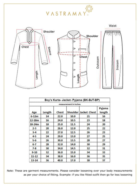 Boy's Beige Nehru Jacket With Cream Kurta And Pyjama Set